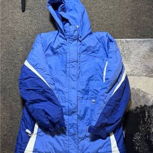Blue Hooded Winter Coat with White Accents
